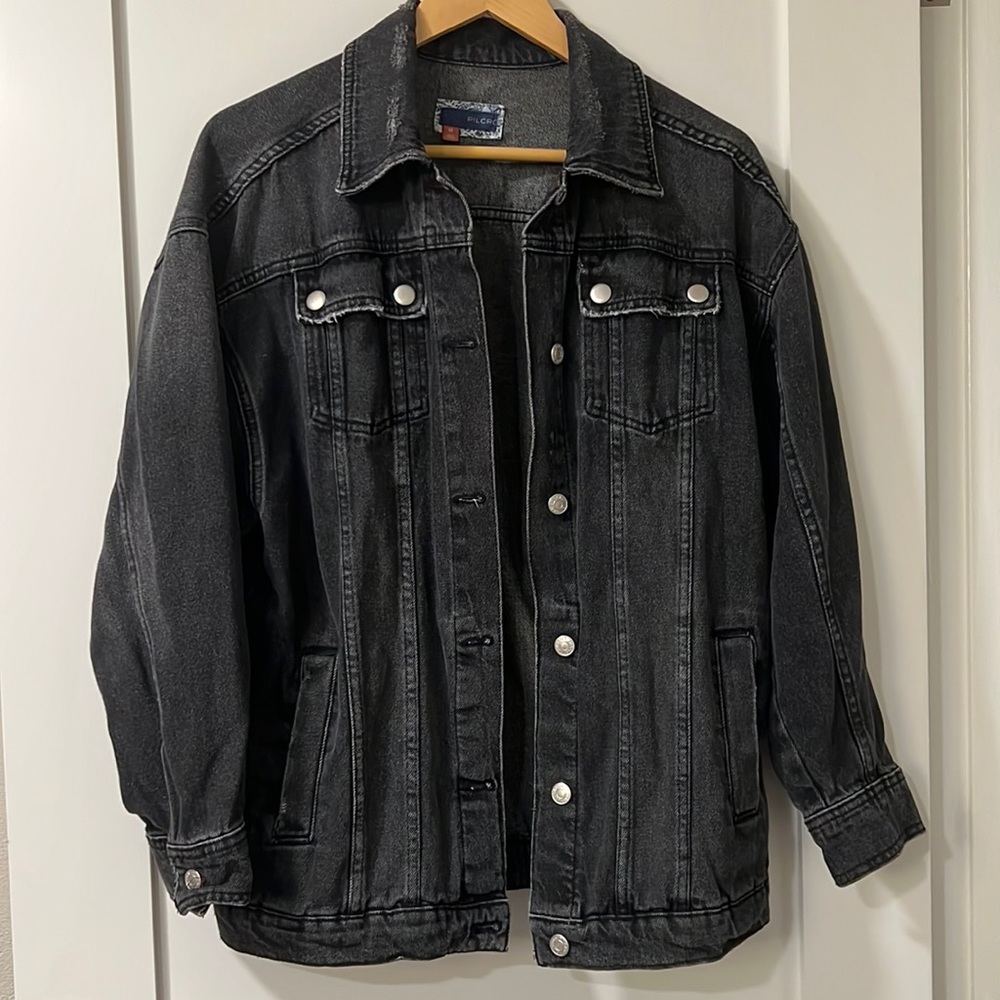 ANTHROPOLOGIE Pilcro Longline Denim Trucker Jacket in black size XS